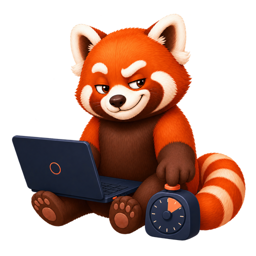 Red panda working at a laptop